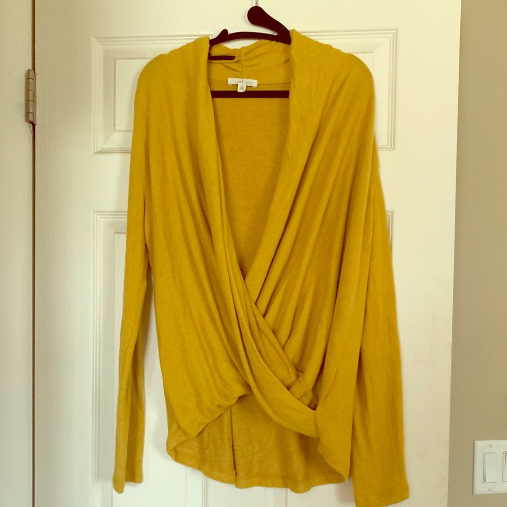 Anthropologie yellow crossover sweater